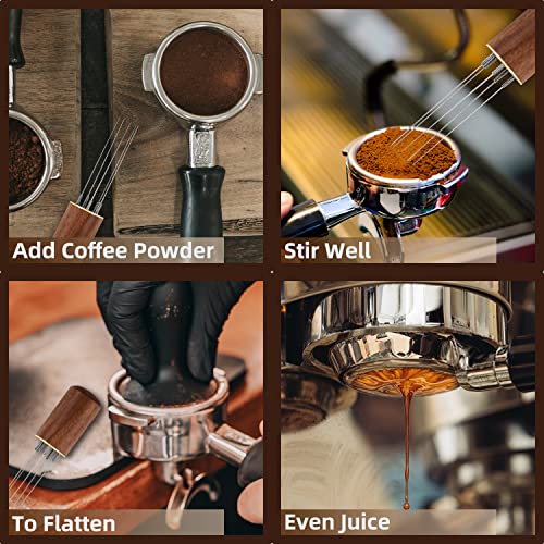 Zolunu Espresso Coffee Stirrer 5 Needles 0.4mm Espresso Distribution Tools, Natural Wood Handle and Stand (Rosewood) - My Kitchen Products