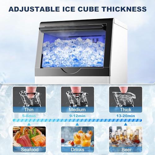 Zomagas 90LBS/24H Commercial Ice Maker Machine, Undercounter or Freestanding Stainless Steel Ice Machine with 25LBS Storage, 32 Cubes/Cycle, Self-Cleaning & Quiet Operation for Home, Bar, Restaurant - My Kitchen Products
