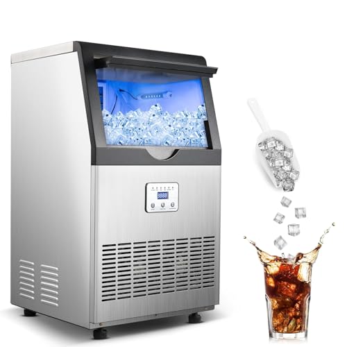 Zomagas 90LBS/24H Commercial Ice Maker Machine, Undercounter or Freestanding Stainless Steel Ice Machine with 25LBS Storage, 32 Cubes/Cycle, Self-Cleaning & Quiet Operation for Home, Bar, Restaurant - My Kitchen Products