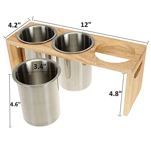 ZOOFOX 3 Pack Silverware Holder, Stainless Steel Utensil Organizer with Wood Base, Flatware Caddy for Spoons, Knives and Forks, Great for Kitchen Table, Cabinet, Pantry - My Kitchen Products