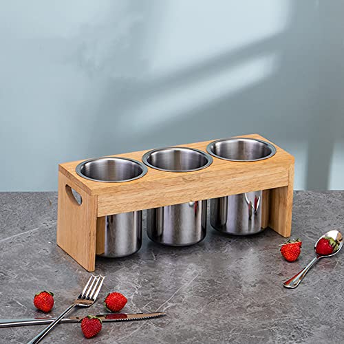 ZOOFOX 3 Pack Silverware Holder, Stainless Steel Utensil Organizer with Wood Base, Flatware Caddy for Spoons, Knives and Forks, Great for Kitchen Table, Cabinet, Pantry - My Kitchen Products