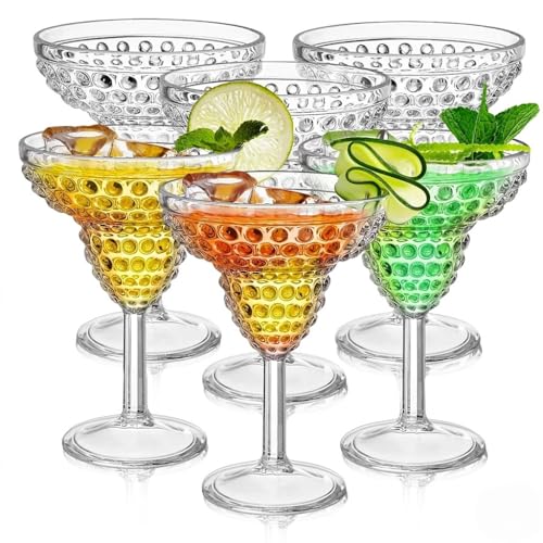 ZOOFOX 6 Pack Plastic Margarita Glasses, 11oz Stemmed Cocktail Glasses, Reusable Shatterproof Margarita