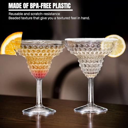ZOOFOX 6 Pack Plastic Margarita Glasses, 11oz Stemmed Cocktail Glasses, Reusable Shatterproof Margarita Glasses, Unique Bar Glasses for Martini, Frozen Daiquiri, Tropical Summer Parties - My Kitchen Products
