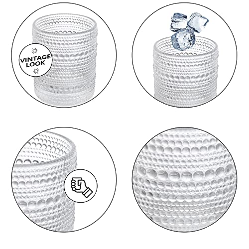ZOOFOX Set of 6 Romantic Water Glasses, 12 oz Hobnail Glasses Tumbler, Clear Embossed Vintage Glassware Set for Beer, Cocktail, Soda, Beverages - My Kitchen Products