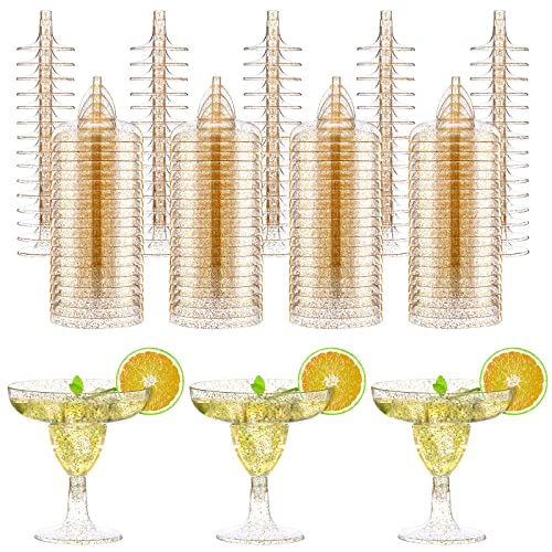 Zopeal 100 Pcs Plastic Martini Glasses 5 oz Disposable Glitter Cocktail Glasses Champagne Cups Stemmed Margarita Coupe Cup