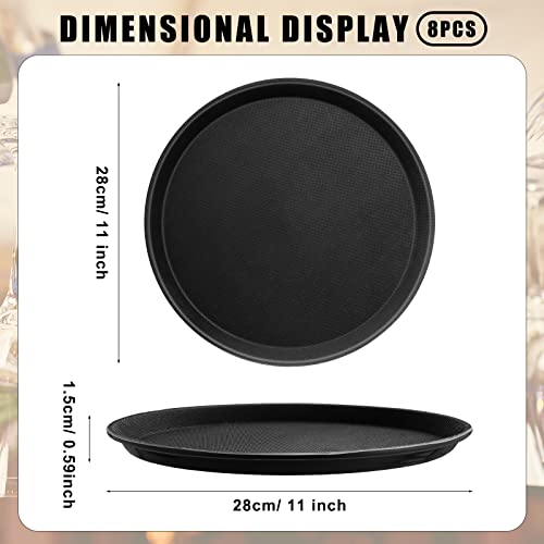 Zopeal 8 Pieces Black Round Restaurant Serving Tray, Plastic Non Slip Surface Food Meals Server Tray with Raised Edges for Home, Kitchen, Restaurant, Cafeteria, Bar (11") - My Kitchen Products