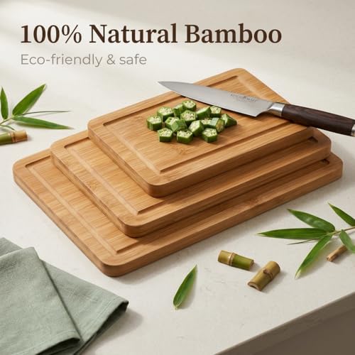 Zoutley 3-Piece Deep Carbonized Bamboo Cutting Board Set with Vertical Drying Stand | Wooden Chopping Boards for Kitchen | Extra Deep Juice Grooves & Easy-Carry Side Handles | Gift-Ready - My Kitchen Products