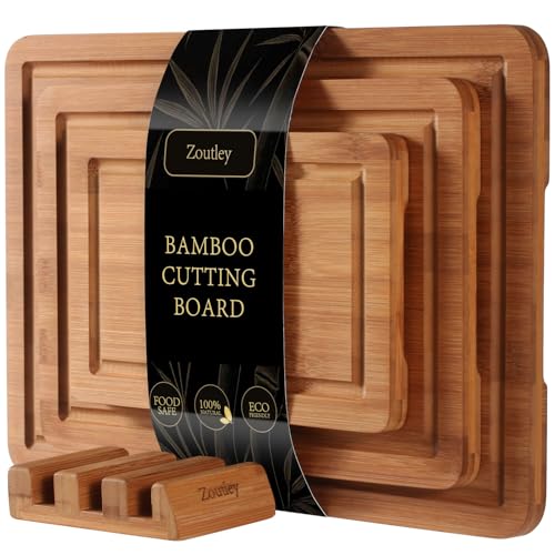Zoutley 3-Piece Deep Carbonized Bamboo Cutting Board Set with Vertical Drying Stand | Wooden Chopping Boards for Kitchen | Extra Deep Juice Grooves & Easy-Carry Side Handles | Gift-Ready - My Kitchen Products