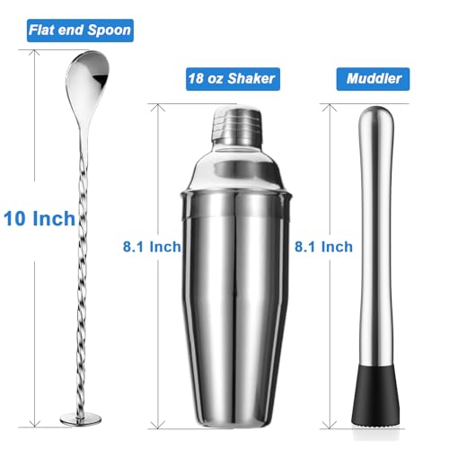 ZPUFAW 5-Piece Cocktail Shaker Set Shaker Strainer Jigger T-Mixing Spoon Muddler Bartender Kit Stainless Steel Bar Set Housewarming Gift - My Kitchen Products