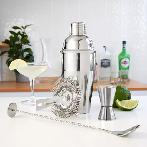 ZPUFAW 6-Piece Cocktail Shaker Set 24oz Shaker Strainer Muddler Jigger Mixing Spoon Pour Spout Bartender Kit Stainless Steel Bar Set Housewarming Gift - My Kitchen Products