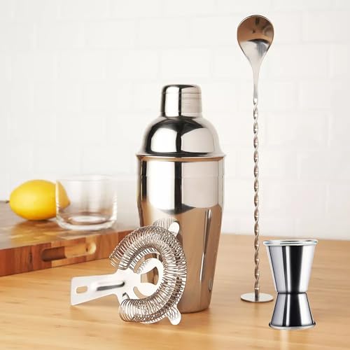 ZPUFAW 6-Piece Cocktail Shaker Set 24oz Shaker Strainer Muddler Jigger Mixing Spoon Pour Spout Bartender Kit Stainless Steel Bar Set Housewarming Gift - My Kitchen Products