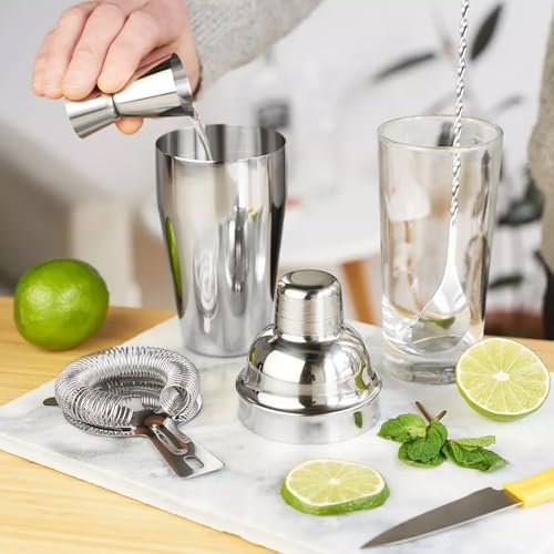 ZPUFAW 6-Piece Cocktail Shaker Set 24oz Shaker Strainer Muddler Jigger Mixing Spoon Pour Spout Bartender Kit Stainless Steel Bar Set Housewarming Gift - My Kitchen Products