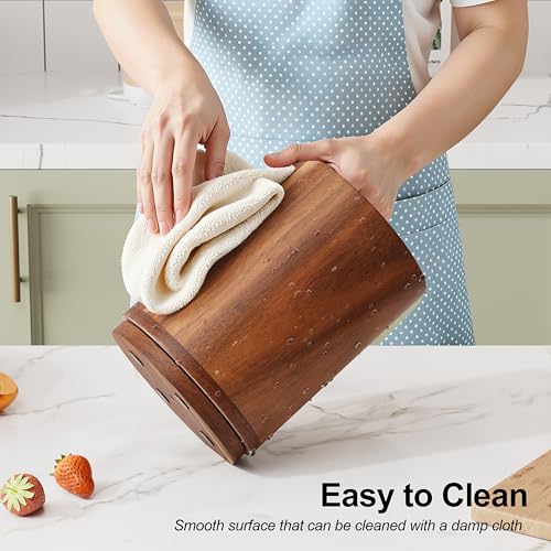 ZUJJAFY Utensil Holder, 360° Rotating Acacia Wood Kitchen Utensil Holder for Counter, 7.2" Large Cooking Utensil Crock for Countertop, Wooden Utensils Organizer for Cooking Spatula Storage - My Kitchen Products