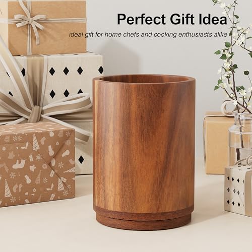 ZUJJAFY Utensil Holder, 360° Rotating Acacia Wood Kitchen Utensil Holder for Counter, 7.2" Large Cooking Utensil Crock for Countertop, Wooden Utensils Organizer for Cooking Spatula Storage - My Kitchen Products