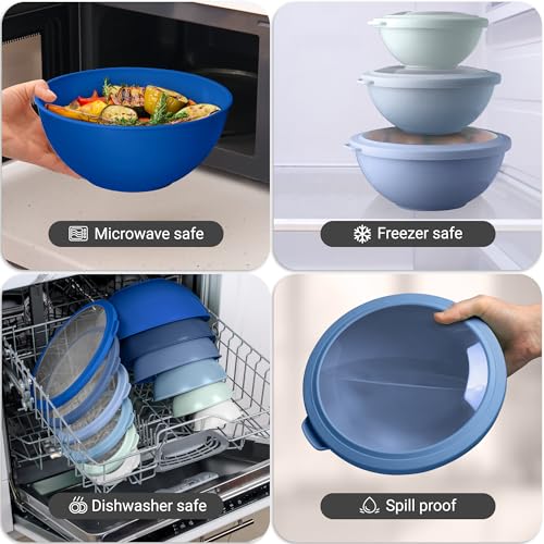 Zulay Kitchen 12 Piece Plastic Mixing Bowls with Lids Set - Leak-Proof Microwave & Freezer Safe Stackable Mixing Bowl Set for Preparing, Serving and Storing - Non-Slip Large Nesting Bowls (Blue Ombre) - My Kitchen Products