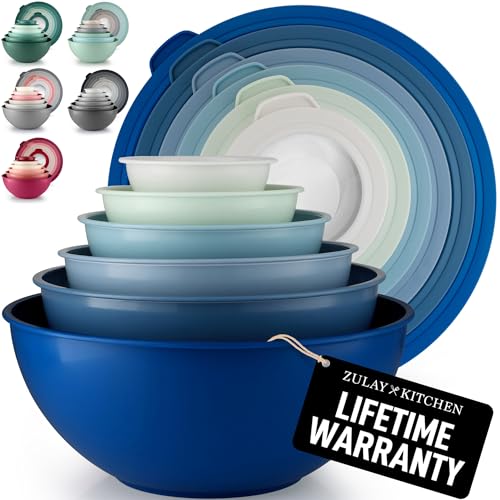 Zulay Kitchen 12 Piece Plastic Mixing Bowls with Lids Set - Leak-Proof Microwave & Freezer Safe Stackable Mixing Bowl Set for Preparing, Serving and Storing - Non-Slip Large Nesting Bowls (Blue Ombre) - My Kitchen Products