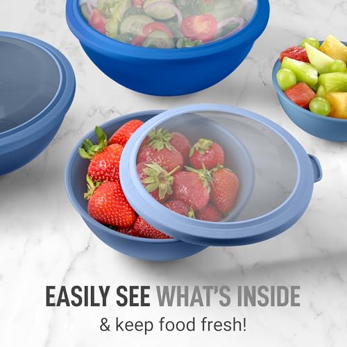 Zulay Kitchen 12 Piece Plastic Mixing Bowls with Lids Set - Leak-Proof Microwave & Freezer Safe Stackable Mixing Bowl Set for Preparing, Serving and Storing - Non-Slip Large Nesting Bowls (Blue Ombre) - My Kitchen Products