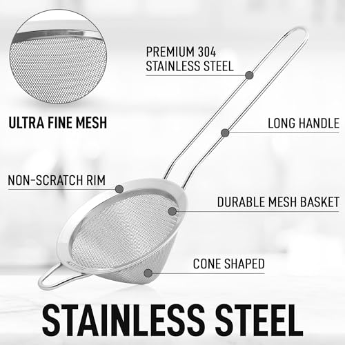 Zulay Kitchen 304 Stainless Steel Fine Mesh Strainer 3.35 in - Strainers Fine Mesh, Tea Strainers for Loose Tea - Perfect for Tea, Cocktails, Juicing, Drinks, Liquids, Matcha, Coffee & More - My Kitchen Products