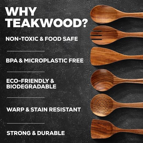 Zulay Kitchen 6 Piece Wooden Spoons for Cooking – Natural Teak Wooden Utensil Set, Easy to Clean, Durable, Smooth with Comfort Grip - Non Toxic Wooden Cooking Utensil Sets - My Kitchen Products