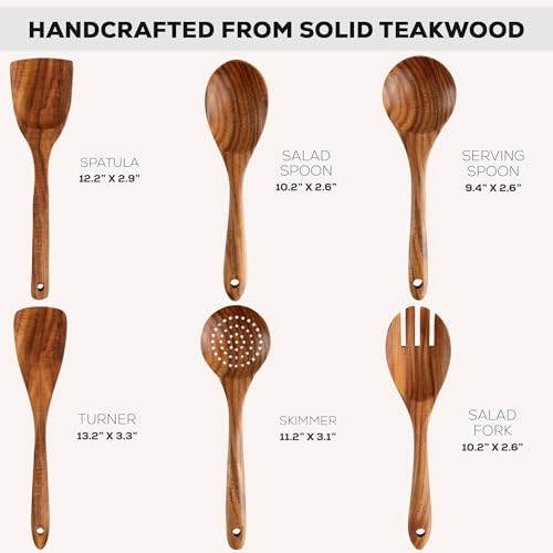 Zulay Kitchen 6 Piece Wooden Spoons for Cooking – Natural Teak Wooden Utensil Set, Easy to Clean, Durable, Smooth with Comfort Grip - Non Toxic Wooden Cooking Utensil Sets - My Kitchen Products