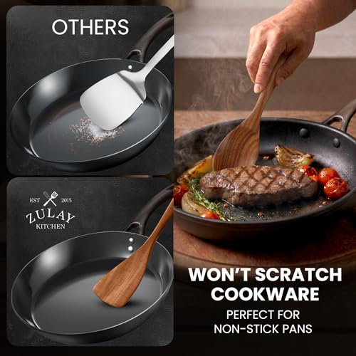 Zulay Kitchen 9-Piece Teak Wood Cooking Utensil Set – Non-Toxic & Non-Stick Safe Wooden Spoons & Kitchen Tools with Comfortable Grip, Smooth Finish Natural Teak – Perfect Kitchen Gift Set - My Kitchen Products