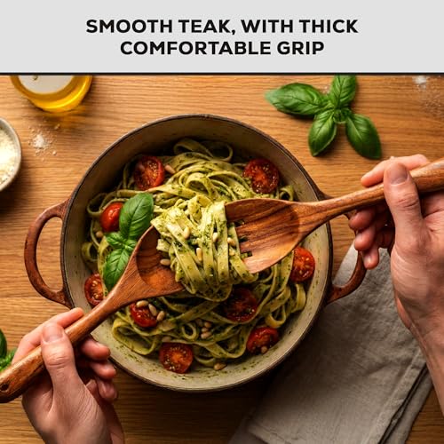 Zulay Kitchen 9-Piece Teak Wood Cooking Utensil Set – Non-Toxic & Non-Stick Safe Wooden Spoons & Kitchen Tools with Comfortable Grip, Smooth Finish Natural Teak – Perfect Kitchen Gift Set - My Kitchen Products