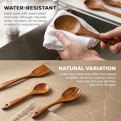 Zulay Kitchen 9-Piece Teak Wood Cooking Utensil Set – Non-Toxic & Non-Stick Safe Wooden Spoons & Kitchen Tools with Comfortable Grip, Smooth Finish Natural Teak – Perfect Kitchen Gift Set - My Kitchen Products