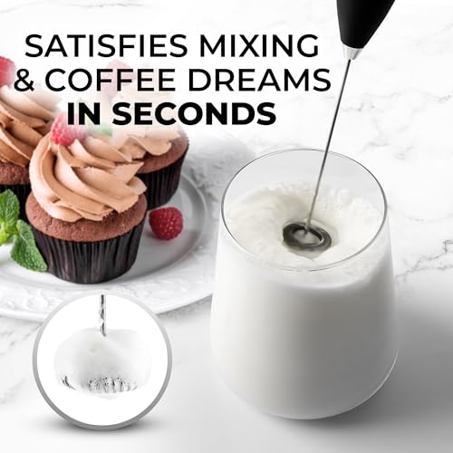 Zulay Kitchen Milk Frother Handheld Electric Whisk – Frother Wand, Durable Drink Mixer, Coffee Frother, Hand Blender, Frother for Protein Powder, Matcha & More - Black - My Kitchen Products