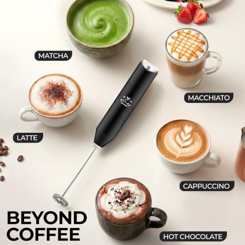 Zulay Kitchen Powerful Milk Frother AA Batteries Included – Ultra Fast Handheld Drink Mixer with Stainless Steel Whisk Stirrer for Coffee, Protein, Matcha & More, Frother Wand Electric Frothmate Black - My Kitchen Products