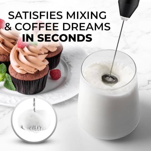 Zulay Kitchen Powerful Milk Frother AA Batteries Included – Ultra Fast Handheld Drink Mixer with Stainless Steel Whisk Stirrer for Coffee, Protein, Matcha & More, Frother Wand Electric Frothmate Black - My Kitchen Products