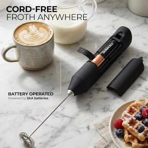 Zulay Kitchen Powerful Milk Frother AA Batteries Included – Ultra Fast Handheld Drink Mixer with Stainless Steel Whisk Stirrer for Coffee, Protein, Matcha & More, Frother Wand Electric Frothmate Black - My Kitchen Products