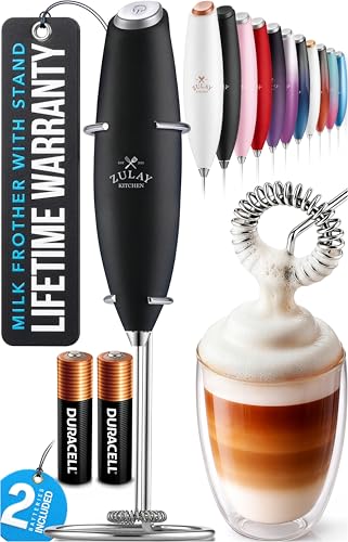 Zulay Kitchen Powerful Milk Frother Wand With Duracell Batteries - Ultra Fast Handheld Drink Mixer - Electric Whisk Foam Maker for Coffee, Lattes, Cappuccino & Matcha - Z1 Motor - Black - My Kitchen Products