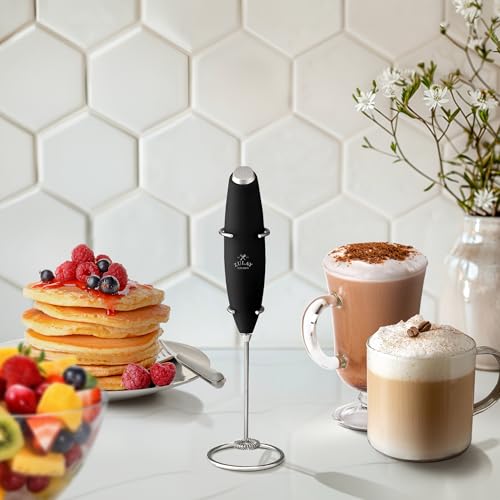 Zulay Kitchen Powerful Milk Frother Wand With Duracell Batteries - Ultra Fast Handheld Drink Mixer - Electric Whisk Foam Maker for Coffee, Lattes, Cappuccino & Matcha - Z1 Motor - Black - My Kitchen Products