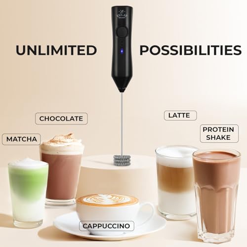 Zulay Kitchen Rechargeable Milk Frother Handheld - Frother Wand, Drink Mixer, Electric Whisk Frother, for Cappuccinos, Matcha & Protein Powder - Dynamic 3 Whisk, 3 Speed 500mAh Black - My Kitchen Products