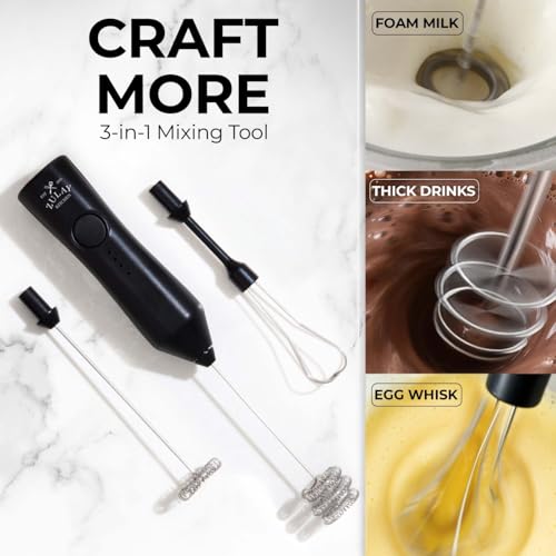 Zulay Kitchen Rechargeable Milk Frother Handheld - Frother Wand, Drink Mixer, Electric Whisk Frother, for Cappuccinos, Matcha & Protein Powder - Dynamic 3 Whisk, 3 Speed 500mAh Black - My Kitchen Products
