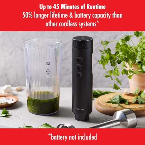 ZWILLING Xtend Immersion Blender and Accessory 2-pc Set – 3-Speed Cordless Hand Blender with Long Stainless Steel Arm and 20oz Beaker – Powerful, Quiet, Energy-Efficient, Battery Not Included - My Kitchen Products