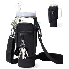 Neoprene Water Bottle Pouch Adjustable Shoulder Strap 30oz Water Cup Protective Cover (Option: Black-30oz)