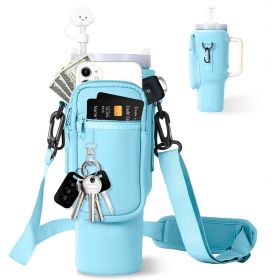 Neoprene Water Bottle Pouch Adjustable Shoulder Strap 30oz Water Cup Protective Cover (Option: Sky Blue-40oz)