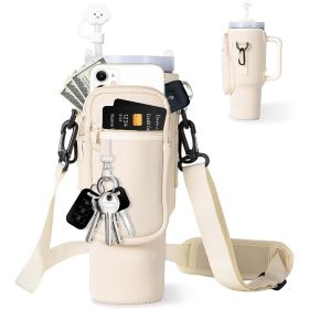 Neoprene Water Bottle Pouch Adjustable Shoulder Strap 30oz Water Cup Protective Cover (Option: Milky White-40oz)