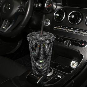 Simple Stylish With Lid Plastic Hot Drilling Drink Cup With Straw (Option: Black Diamond)