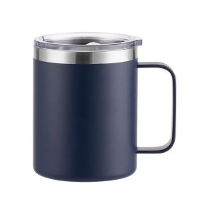 Simple Solid Color Stainless Steel Mug Cup Handle Cup (Option: Spray Plastic Navy Blue-12oz)