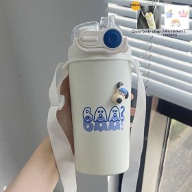 Junior High School Student Water Cup Special Insulation For School Men And Women Large Capacity (Option: White Kid 500ml Rope Holding-2.1L)