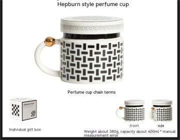 Black And White Polka Dot Hepburn Style Ceramic Mug With Lid Water Cup (Option: Chain-380ml)