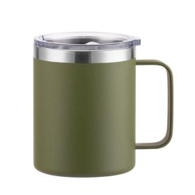 Simple Solid Color Stainless Steel Mug Cup Handle Cup (Option: Spray Plastic Army Green-14oz)